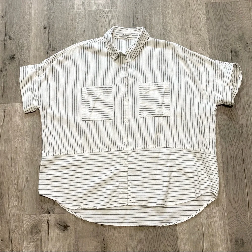 Madewell White Button-Down Shirt with Blue Pinstripes - Picture 1 of 4